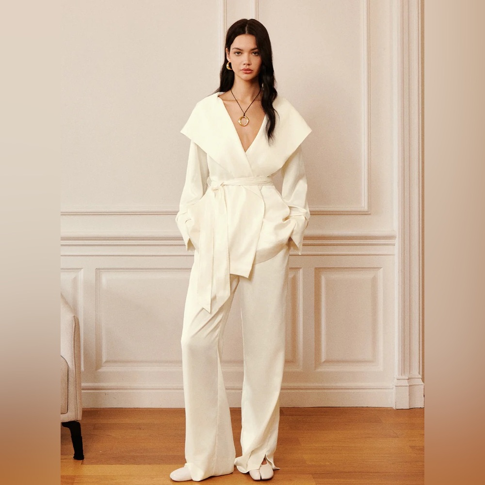 COMMENSE Satin Solid Split Palazzo Pants NEW